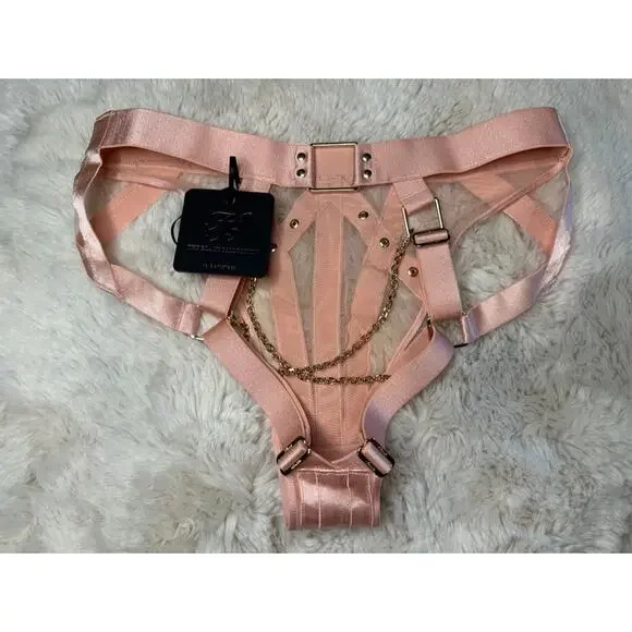 Honey Birdette INDRIA🩷 Pink & Gold Cheeky Brief XS - Picture 3 of 4